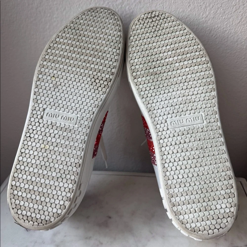 Miu Miu Crystals Glitter‎ White Leather Platform Sneakers Size 10